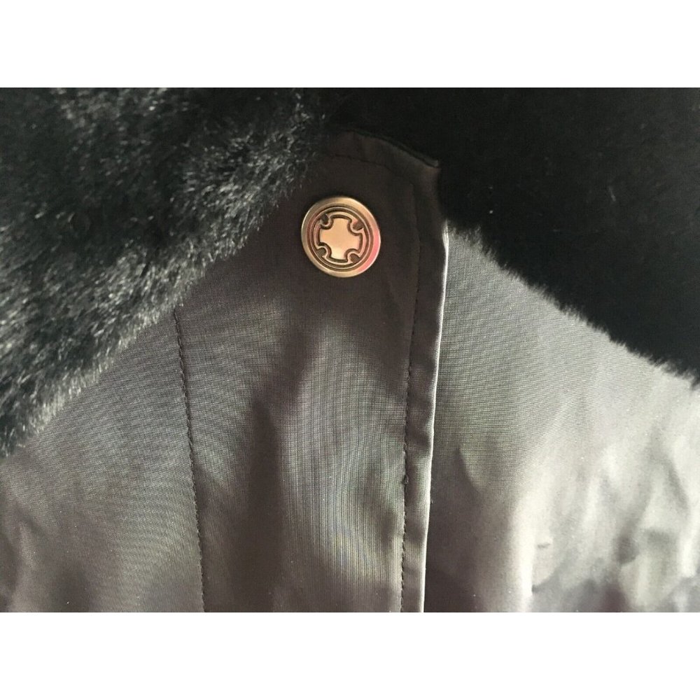 British Mist Coat Solid Black Lined Winter Small Waterproof Lining Faux Fur Neck - Picture 7 of 10